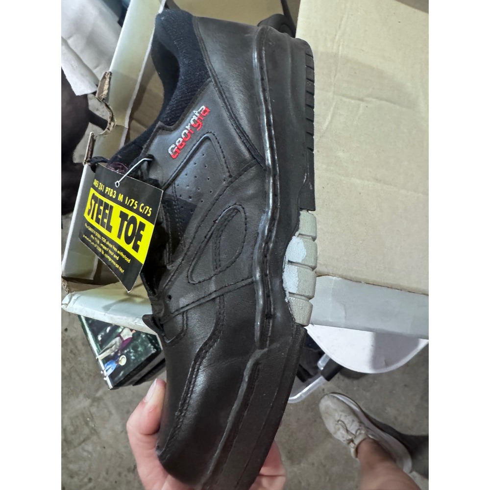 Georgia Boot Mens Steel Toe Work Shoes Black Leather Oil Resistant IP1680 10.5W